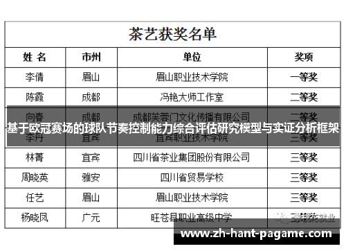 基于欧冠赛场的球队节奏控制能力综合评估研究模型与实证分析框架