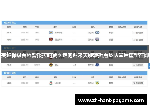 英超保级赛程警报拉响赛季走向迎来关键转折点多队命运重塑在即 英超保级赛程警报拉响赛季走向迎来关键转折点多队命运重塑在即