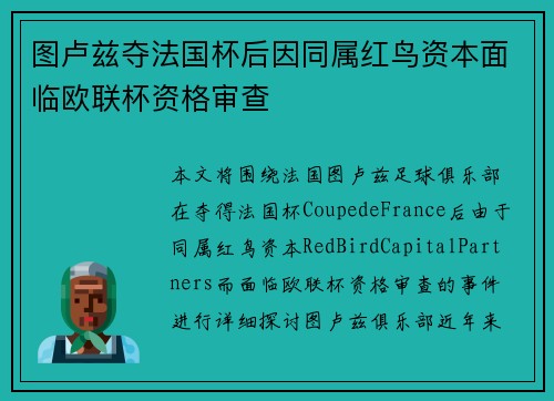 图卢兹夺法国杯后因同属红鸟资本面临欧联杯资格审查 图卢兹夺法国杯后因同属红鸟资本面临欧联杯资格审查